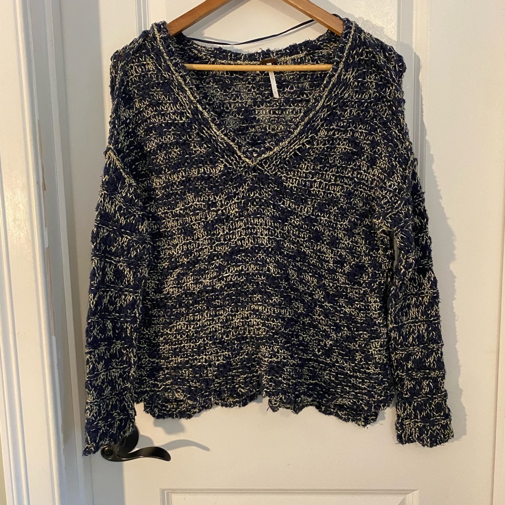 Free People Navy and Cream Knit Sweater